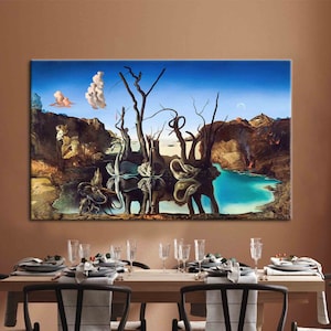 Salvador Dali Swans Wall Decor, Swans Reflecting Dali Artwork, Reproduction Wall Decor, Cisnes Reflejando Elefantes Artwork,