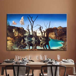 Salvador Dali Swans Wall Decor, Swans Reflecting Dali Artwork, Reproduction Wall Decor, Cisnes Reflejando Elefantes Artwork,