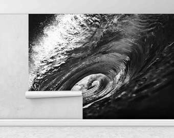 Black Paper Art, Surf Wallpaper, Wave Photo Wall Decor, Black And White Wall Paper, 3D Wallpaper, Vinyl Wallpaper,  Wall Decorations