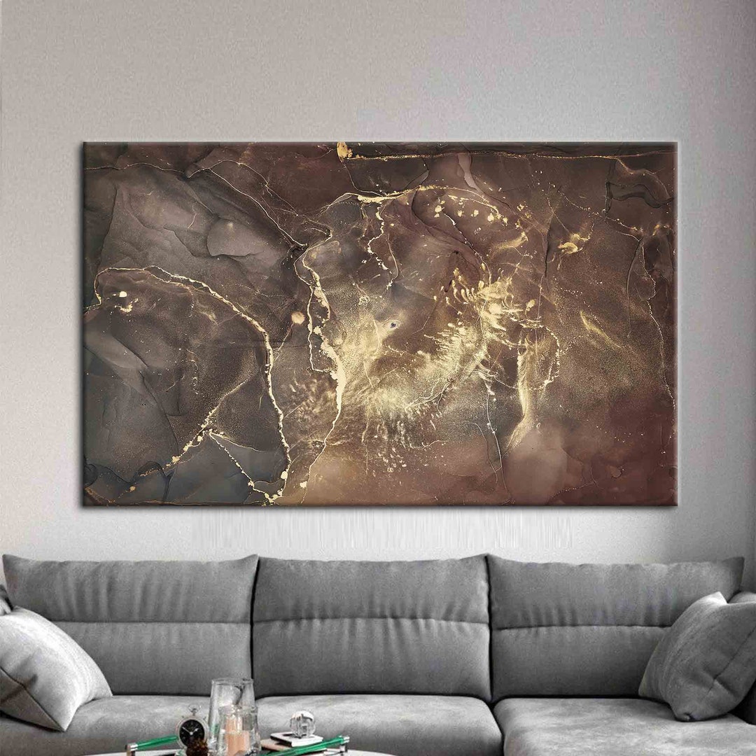 Brown Gold Marble Abstract Canvas Modern Marble Art Canvas Etsy