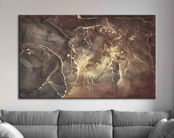 Brown Gold Marble, Abstract Canvas, Modern Marble Art Canvas, Modern Wall Art, Gold Marble Art Canvas, Brown Wall Art,