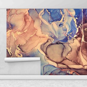 Marble Wall Art, Brown And Blue Marble Wallpaper, 3D Wall Decor, Luxury Wallpaper, Wall Stickers, Wall Mural, 3D Wallpaper, Contact Paper,