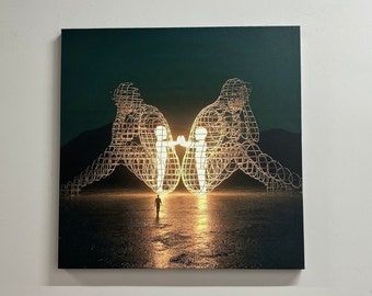 Two People Turning Their Backs On Each Other At Burning Man, Modern Canvas Art, Trendy Art Canvas, Inner Child Art Canvas,