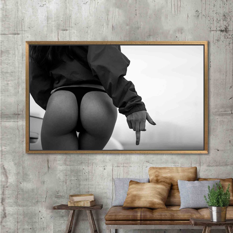 Girl In The Black Thong, Erotic Wall Art, Sensual Woman Canvas, Nude Wall Art, Sensual Photo Wall Decor, Woman Middle Finger , Mature Art image 9