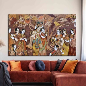 Radha Krishna Hindu Gods, Radha Krishna Art, Radha Krishna Woman Wall Art, Famous Canvas, Indian Gods Artwork, Hinduizm Artwork,