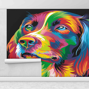 3D Wall Art, Animal Paper Art, Dog Illustrazione Murale, Carta da parati in vinile, Poster da parete Rainbow Dog, Rainbow Paper Art, Anniversario di carta,