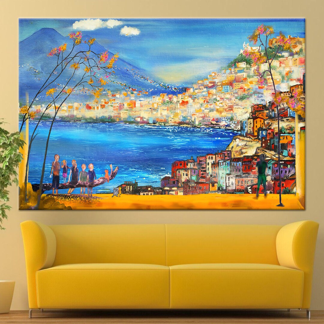 Famous Italian View Painting, Seascape Wall Decor, Italian Landscape