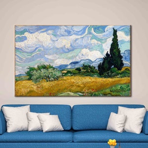 Wheat Field with Cypresses, Van Gogh Art Canvas, Reproduction Canvas, Landscape Canvas, Famous Wall Decor, Nature Landscape Canvas Art,