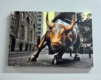 Animal Art Canvas, Wall Street Printed, Charging Bull Art Canvas, Wall Street Bull Canvas Art, Bronze Bull Wall Decor,