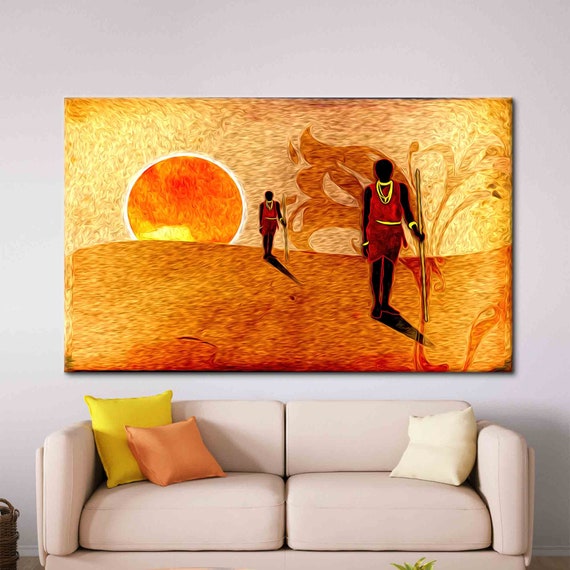 Two African in Desert Ethnic Wall Art African Landscape Art Etsy