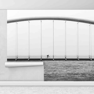 Landschaft Wand Poster, Stadt Wandaufkleber, Brücke auf Fahrrad Landschaft Wandkunst, Fahrrad Liebhaber Geschenk Papier Handwerk, Einweihungsgeschenk, Brücke Kunst,