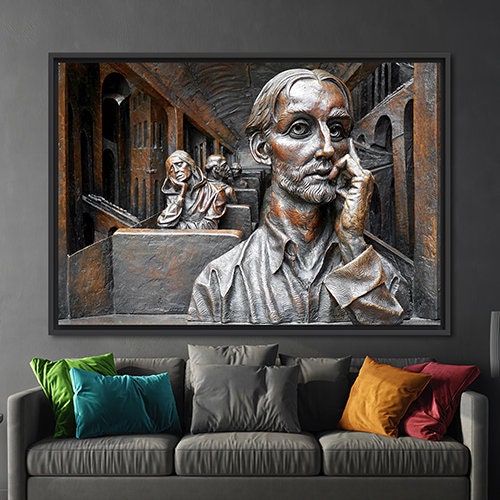 Bronze Printed, Sculpture Artwork, Thinking Woman Art Canvas, Thinking Man Art Canvas, Man And Woman Art, Thinking Man Statue Poster,