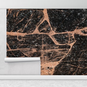 Pintura de pared de mármol, Póster de pared de mármol de cobre, Arte de pared de papel, Papel de pared brillante, Papel de pared personalizado, Impresión de pared de mármol negro,
