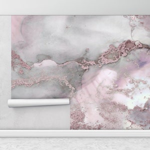Papel de pared brillante, mármol rosa y gris, papel de pared Peel and Stick, papel tapiz rosa, papel de pared 3d, arte de pared de mármol de lujo,
