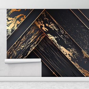 Bright Wall Paper,Black Wall Print,Black Gold Abstract Wall Art,Modern Wall Paper,Gold Mural,3d Wall Paper,Modern Mural,