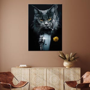 Katzenliebhaber Geschenk Gedruckt, Minimalistische Wandkunst, Tier Kunst, Baby Boy Geschenk, Katze Poster, Sängerin Katze Poster, Dekor Leinwand,