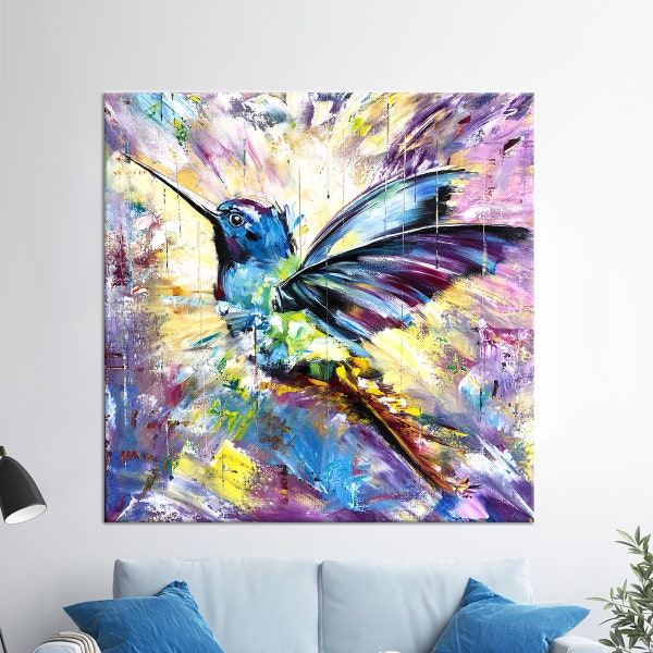 Personalisierte Geschenke, Geschenk für Sie, Bunter Vogel Druck, Kolibri Druck, Ölgemälde Druck, Große Wandkunst, Bunter Vogel Leinwand,