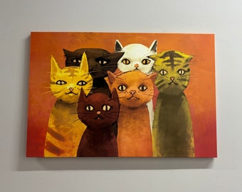 Animal Wall Art, Modern Artwork, Abstract Printed, Cat Artwork, Cat Lover Gift Printed, Cats Wall Decor, Animalistic Wall Decor,