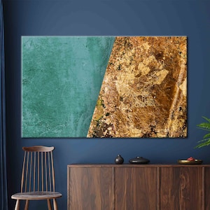 Gouden muurkunst, moderne muurkunst, abstract gedrukt, eigentijds canvas, groen kunstwerk, luxe gedrukt,