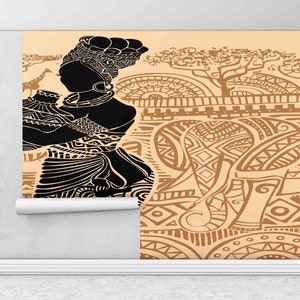 African Woman Silhouette Wall Painting, Black Woman Mural, African Mural, African Woman Wall Painting, 3D Wall Art, Ethnic African Wallpaper