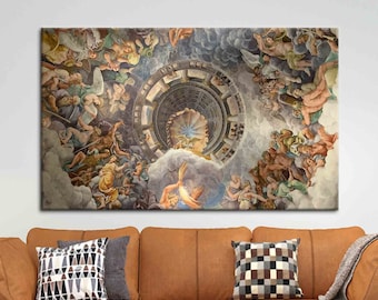 Ceiling Fresco Canvas Wall Art | Baroque Renaissance Wall Decor | Mythological Art Print for Home | Classic Italian Ceiling Painting