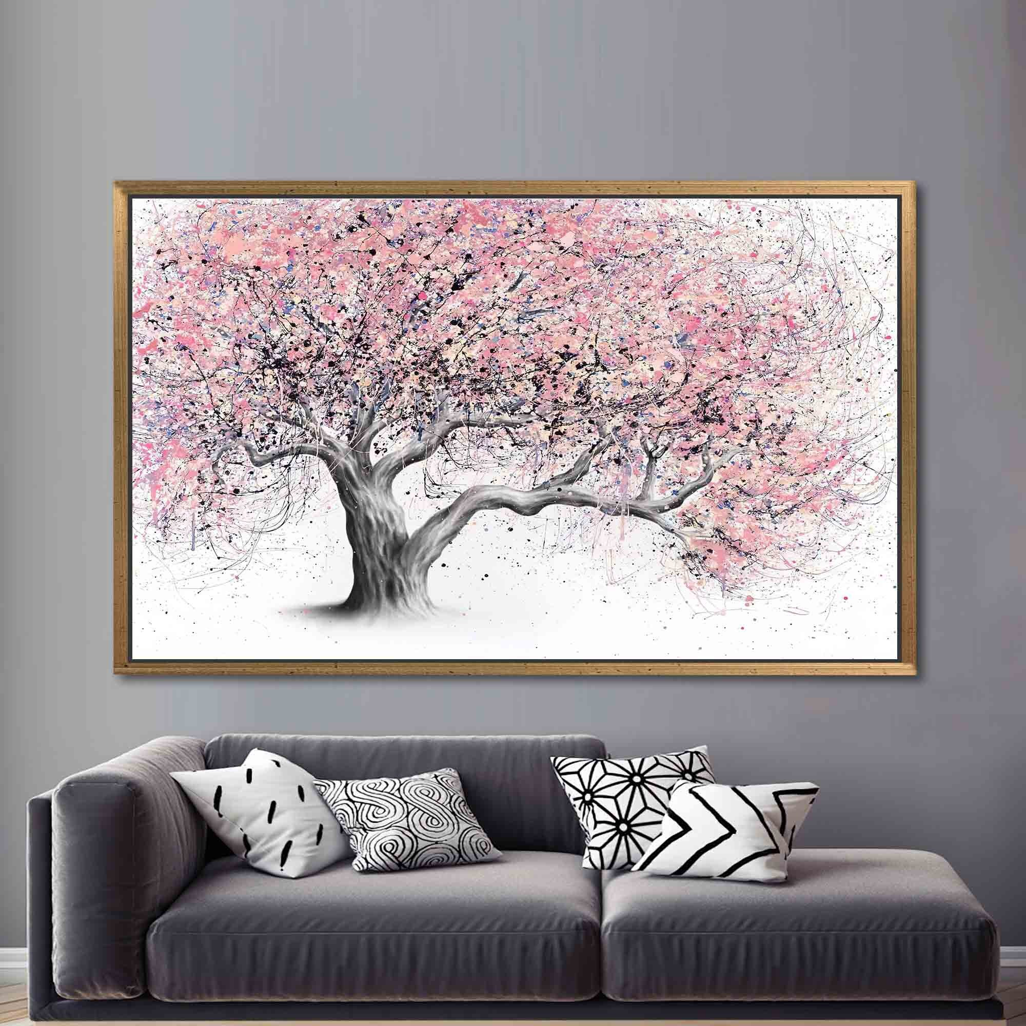 Pink Tree Painting Original Canvas Wall Art Home Decor Hand