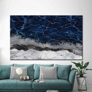Luxury Marble Art, Blue And Silver Poster, Abstract Wall Decor, Silver Marble Wall Decor, Modern Wall Decor, Contemporary Art,