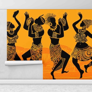 African Wall Poster, African Dancers Wallpaper, Pattern Wall Mural, African Woman And Man Digital Paper, Paper Wall Art, Ethnic Wall Decor