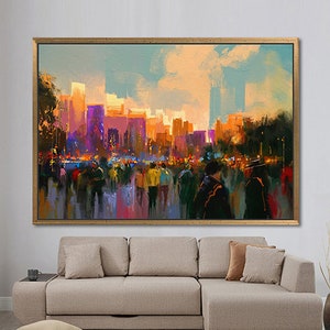 People In A City Park, Contemporary Canvas, City Landscape Art Canvas, View Canvas Art, Landscape Canvas Art, Cityscape Canvas,