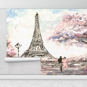 Murale Eiffel, Coppia Wall Print, Romantic Couple Mural, France Wall Painting, Landscape Wall Painting, Paris Wall Art, View Wall Paper,