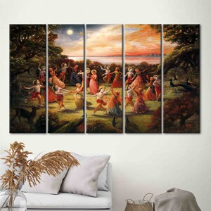 Rasa lila-dans van Radha Krishna, Radha Krishna-kunstcanvas, beroemd kunstwerk, hindoecadeau gedrukt, poster Radha Krisna-dans, afbeelding 5