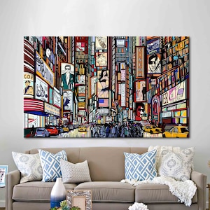 Illustration of a Street in New York, Times Square Poster, New York Wall Decor, City Landscape Art, New York Landscape Poster,