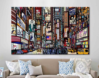 Illustration of a Street in New York, Times Square Poster, New York Wall Decor, City Landscape Art, New York Landscape Poster,