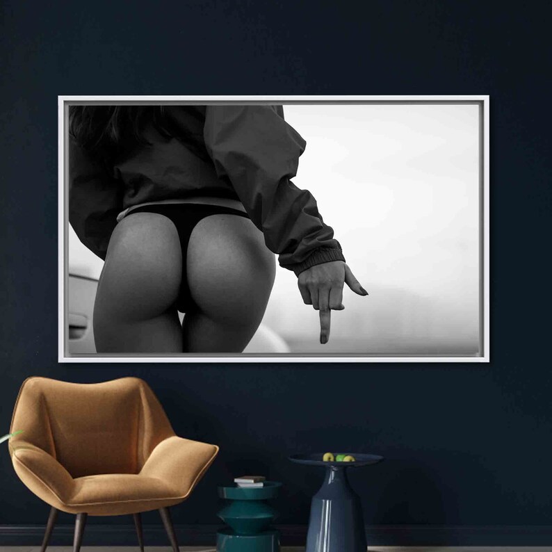Girl In The Black Thong, Erotic Wall Art, Sensual Woman Canvas, Nude Wall Art, Sensual Photo Wall Decor, Woman Middle Finger , Mature Art image 7