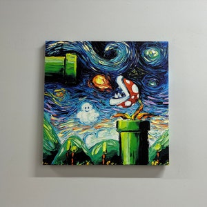 Van Gogh Mario Printed, Van Gogh Wall Decor, Modern Printed, Abstract Poster, Modern Starry Night Canvas Art,