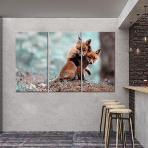Fox Wall Hangings, Forest Landscape Wall Hangings, Cute Fox Poster, Animal Art Canvas, Valentines Day Gift For Him Personalized,