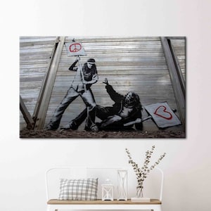 Peace vs. Love, Banksy Love Artwork, Banksy Street Artwork, Banksy Canvas Art, Graffiti Canvas Art, Street Poster, Painting Artwork,