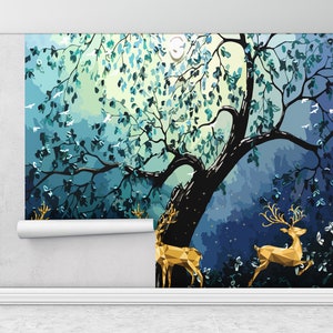 Decoración de pared de lujo, papel de pared de luna, papel pintado moderno, impresión de pared de ciervos, cartel de pared de ciervo, impresión de pared de animales, cartel de pared abstracto,