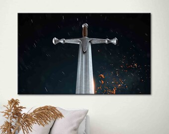Claymore Kunstwerk, Excalibur Poster, Krieger Schwert Gedruckt, Klinge Kunst Leinwand, Modern Gedruckt, Schwert Leinwand, Samurai Schwert Gedruckt,