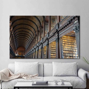 Lienzo de arte de paisaje, ver obras de arte, lienzo de arte de libros de biblioteca, arte de lienzo de regalo de bibliotecario, cartel de la biblioteca de Irlanda, lienzo de arte de regalo de amante del libro,