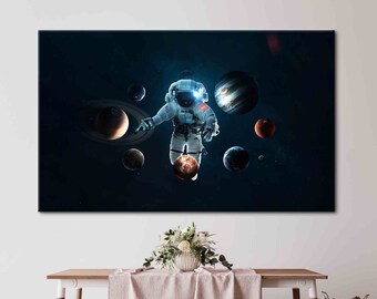 Solar System Wall Art, Space Wall Art, Kids Printed, Modern Wall Art, Planet Wall Art, Astronaut Artwork, Space Landscape Printed,