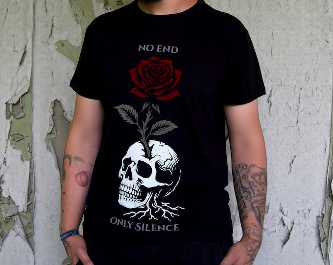 Only Silence Skull & Rose Shirt Gothic | Dark Fantasy Fashion Shirt | Lostin.Place