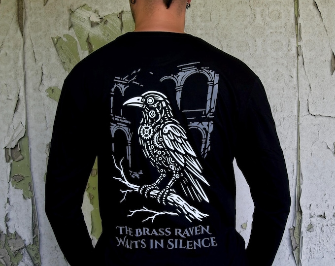 Brass Raven Gothic Shirt Long Sleeve | Steampunk Raven Fashion | Lostin.Place