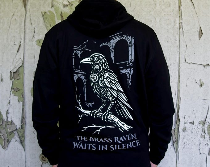 Brass Raven Gothic Hoodie | Steampunk Raven Fashion Dark | Lostin.Place