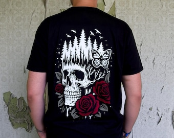 The Crimson Forest Skull Gothic T-Shirt | Dark Fantasy Fashion Shirt | Lostin.Place
