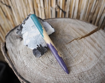 Hairstick "Two Face" burl poplar turquoise purple