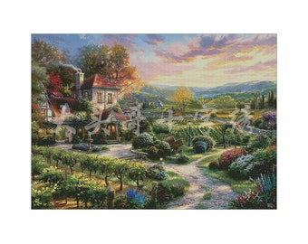 16ct Pre Printed Cross Stitch DIY Kit, My Dream Cottage, Needlework, Stitch Yourself, Cross Stitch Embroidery Kit