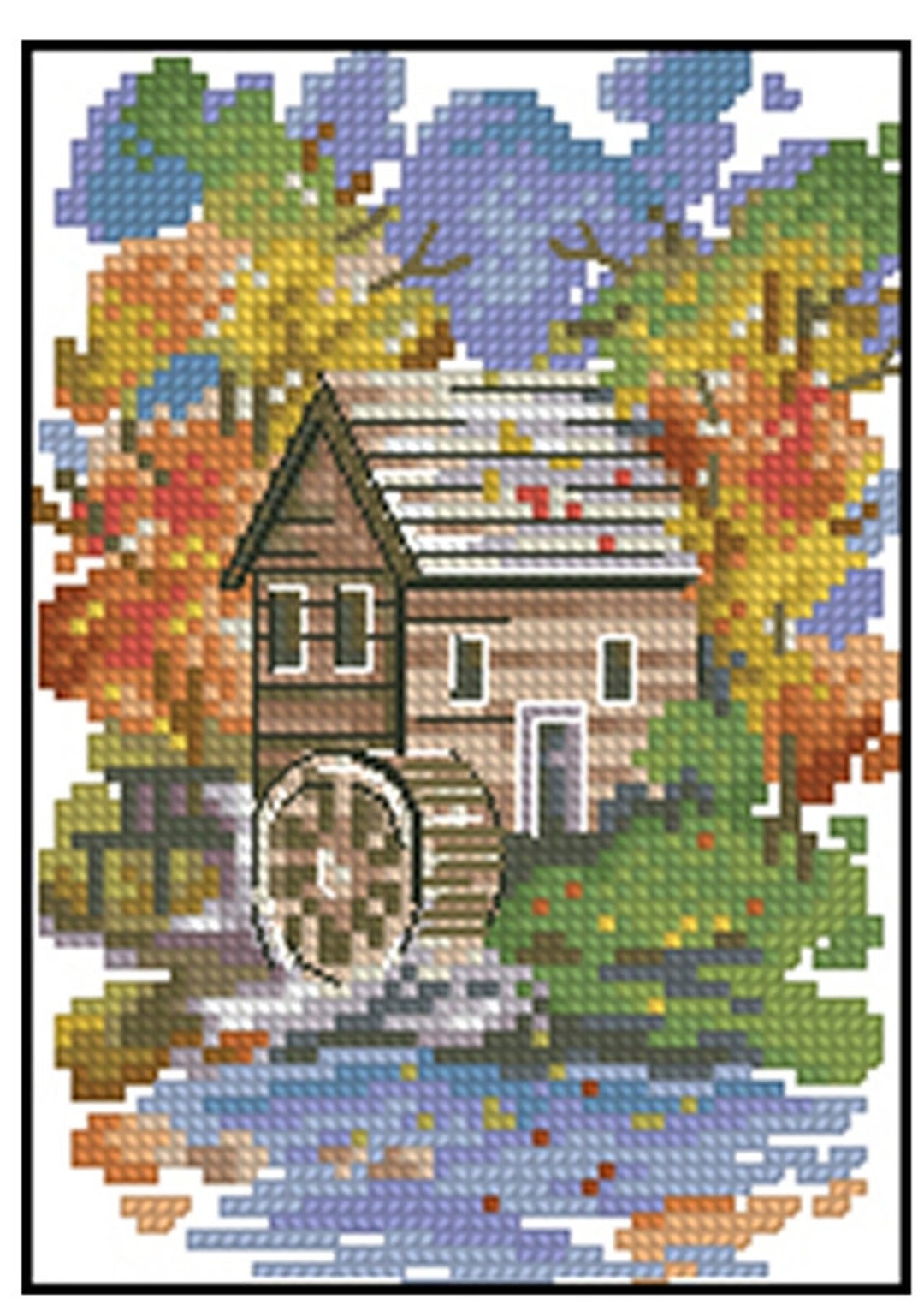 16ct Pre Printed Cross Stitch DIY Kit, Four Season's Windmillautumn