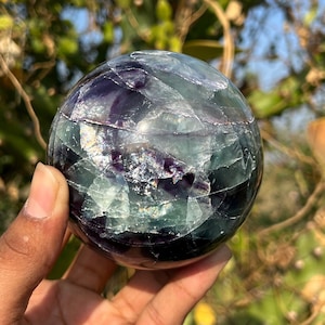 Huge 95MM Amazing Fluorite Sphere | Metaphysical | Crystal Healing Large Sphere | High Quality Stone | Chakra stone.
