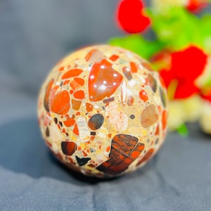 Red Conglomerate Natural Large Sphere , Natural Conglomerate Sphere ,Hand Made Sphere Ball , 128 MM ,Healing Metaphysical Sphere